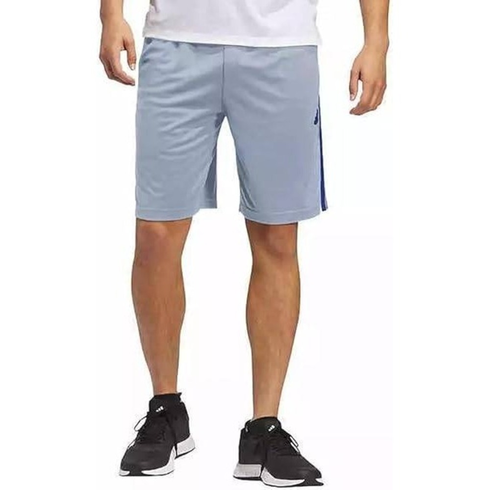 Adidas Mens 3-Stripe Zipper Pocket Soccer Shorts Polyester Athletic Gray XL